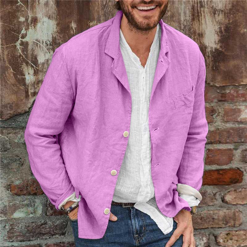 Leinenblazer | Leichtgewicht | Lockere Passform | Leinenjacke | Herrenbekleidung-Lila-S-Chaps Herrenmode