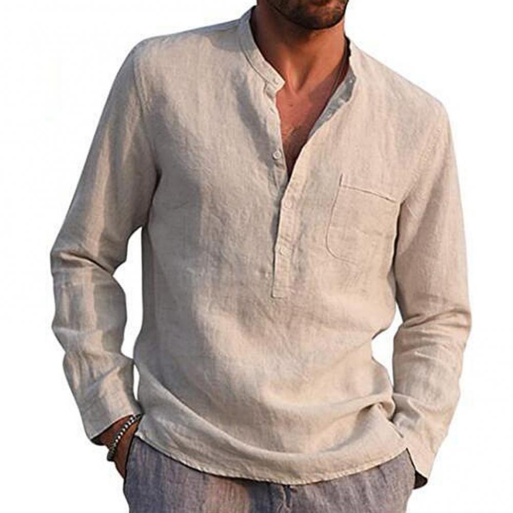Leinenhemd - Baumwolle - Leichtgewicht - Langarmhemd - Herrenhemden-Beige-XS-Chaps Herrenmode