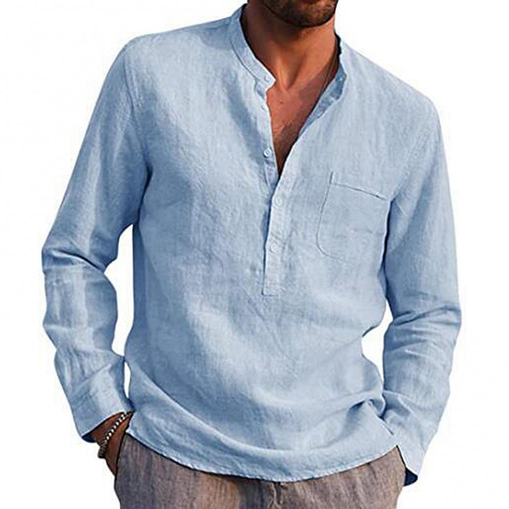 Leinenhemd - Baumwolle - Leichtgewicht - Langarmhemd - Herrenhemden-Blau-XS-Chaps Herrenmode