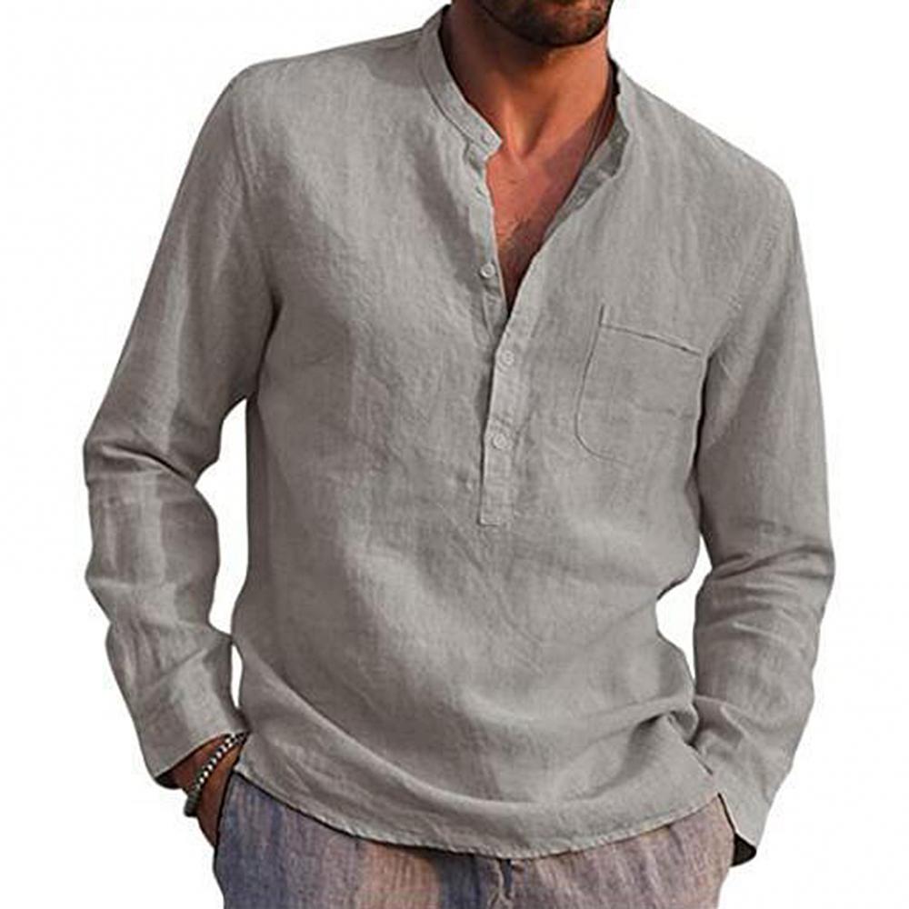Leinenhemd - Baumwolle - Leichtgewicht - Langarmhemd - Herrenhemden-Grau-XS-Chaps Herrenmode