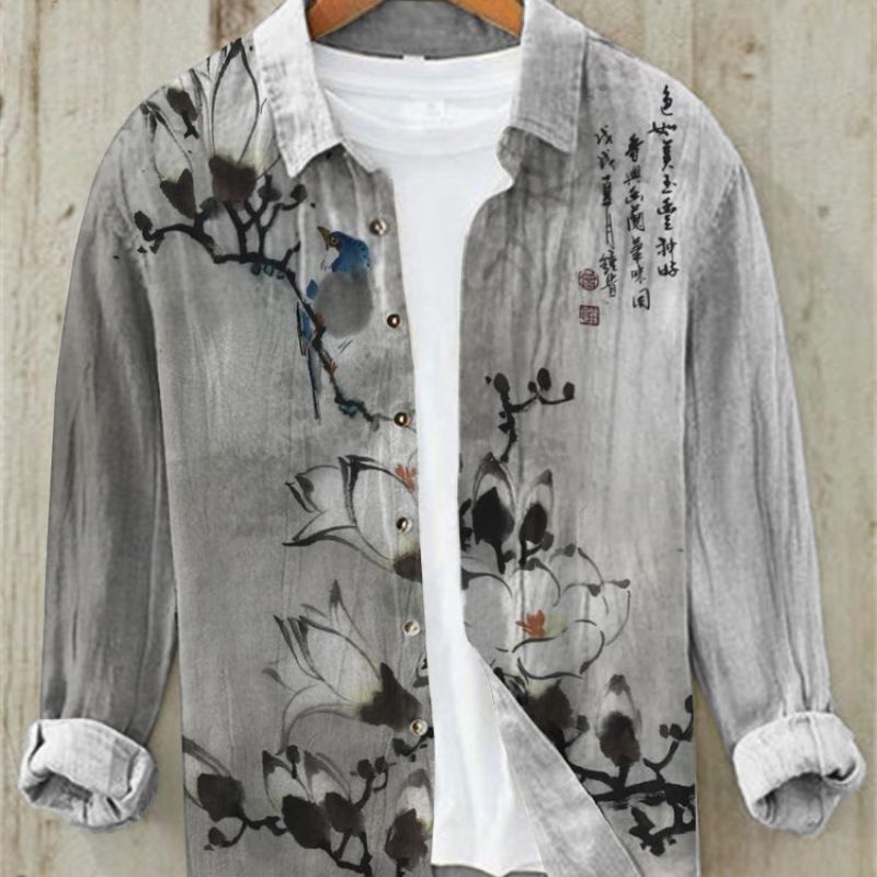 Leinenhemd | Bedruckt | Button-Up | Langarmhemd | Herrenhemd-Amelia-S-Chaps Herrenmode