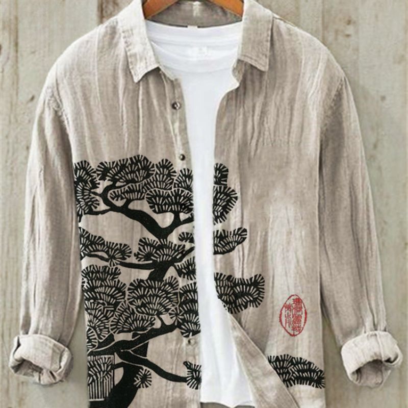Leinenhemd | Bedruckt | Button-Up | Langarmhemd | Herrenhemd-Kiefer-S-Chaps Herrenmode