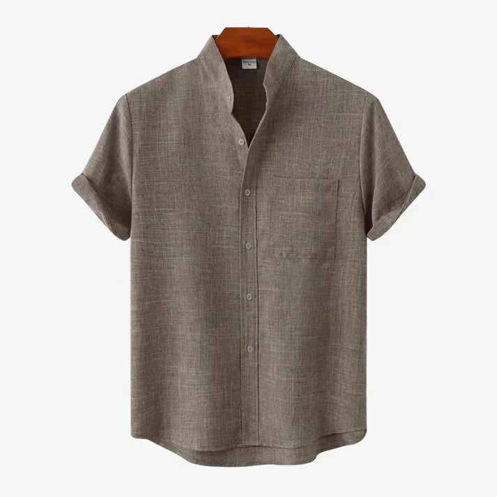 Leinenhemd | Knopfleiste | Baumwolle | Kurzarmhemd | Herrenbekleidung-Braun-S-Chaps Herrenmode