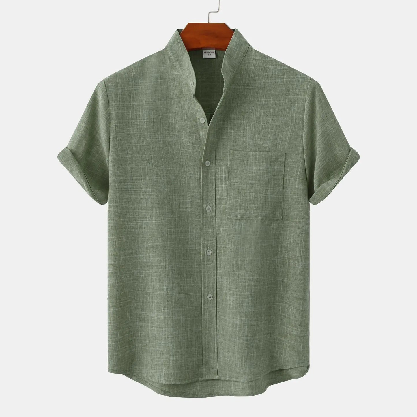Leinenhemd | Knopfleiste | Baumwolle | Kurzarmhemd | Herrenbekleidung-Grün-S-Chaps Herrenmode