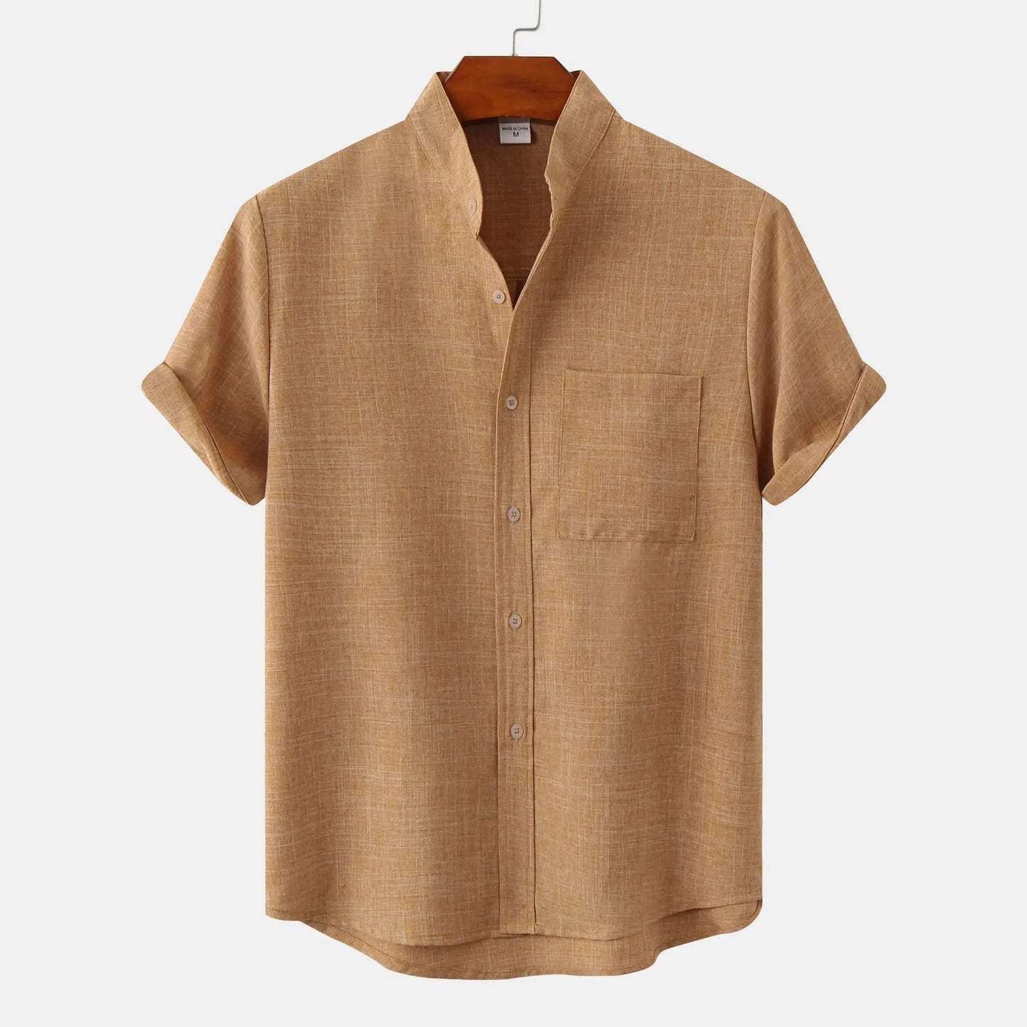 Leinenhemd | Knopfleiste | Baumwolle | Kurzarmhemd | Herrenbekleidung-Khaki-S-Chaps Herrenmode