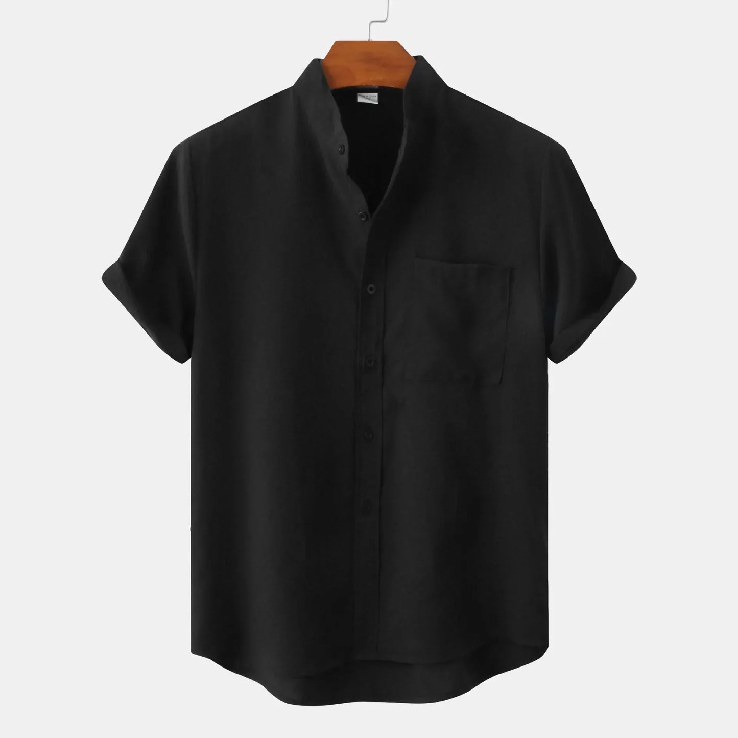 Leinenhemd | Knopfleiste | Baumwolle | Kurzarmhemd | Herrenbekleidung-Schwarz-S-Chaps Herrenmode