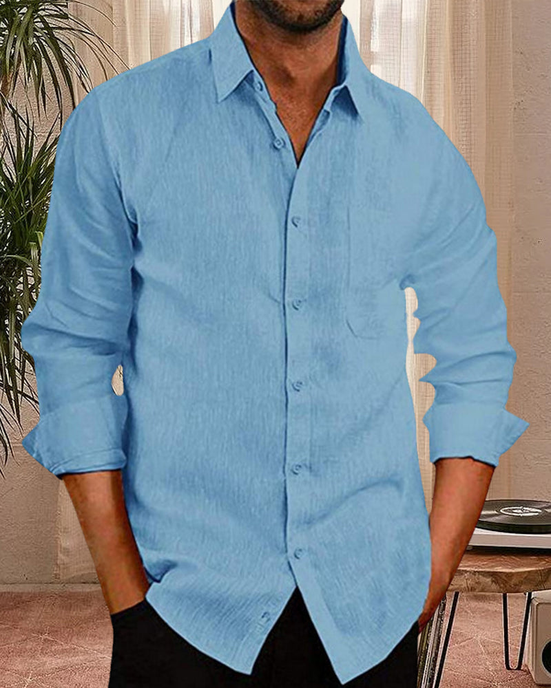 Leinenhemd | Knopfleiste | Leicht | Langarmhemd | Herrenhemd-Blau-XS-Chaps Herrenmode