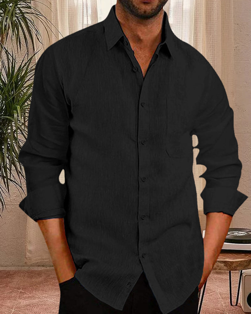 Leinenhemd | Knopfleiste | Leicht | Langarmhemd | Herrenhemd-Schwarz-XS-Chaps Herrenmode