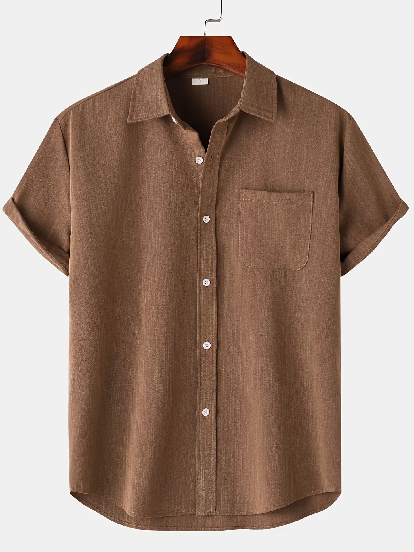 Leinenhemd - Kurzarm - Button-Up - Sommerhemd - Herrenhemden-Braun-S-Chaps Herrenmode