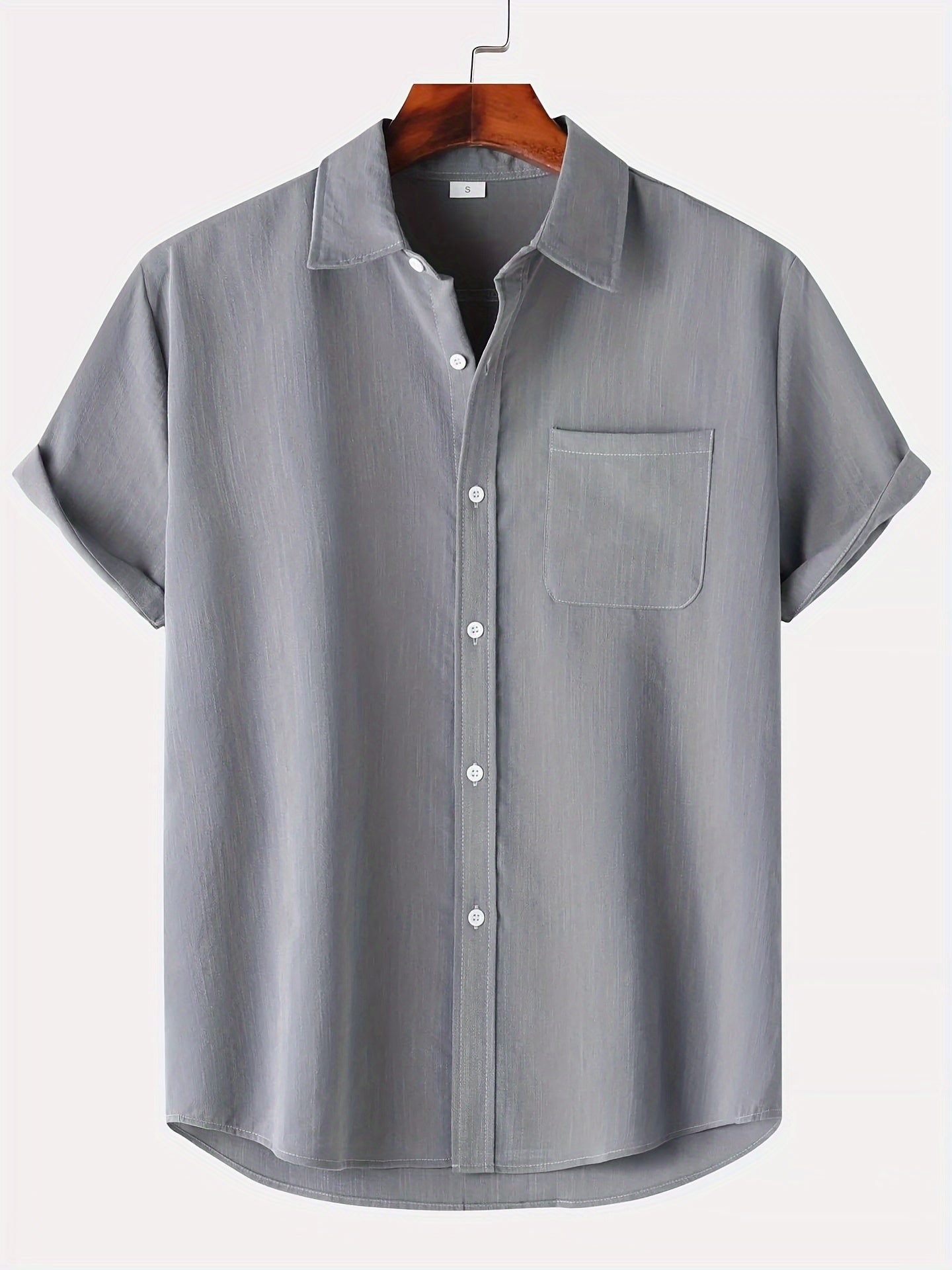 Leinenhemd - Kurzarm - Button-Up - Sommerhemd - Herrenhemden-Hellgrau-S-Chaps Herrenmode