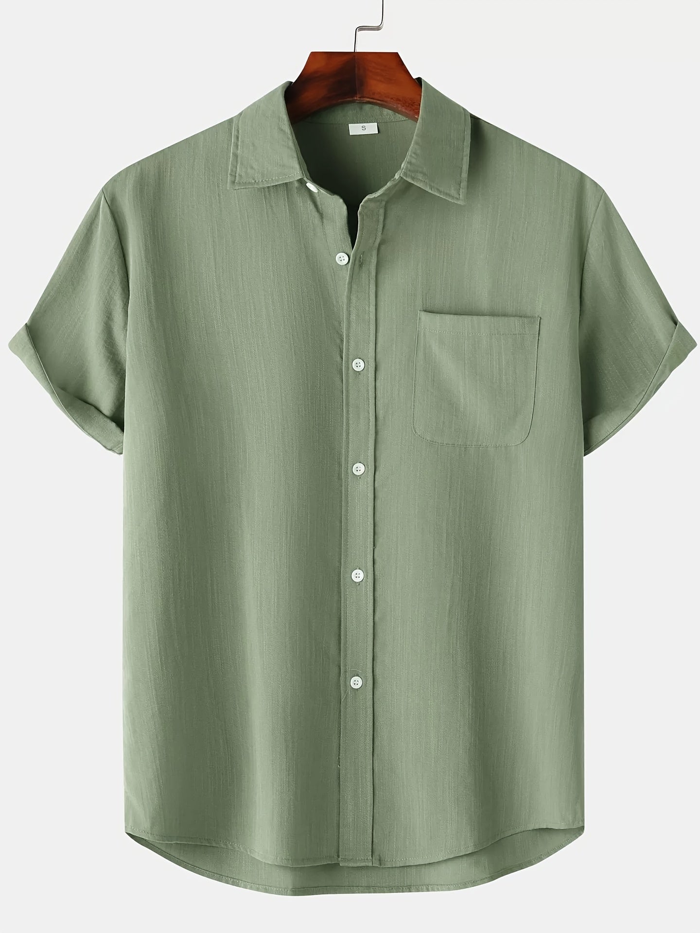Leinenhemd - Kurzarm - Button-Up - Sommerhemd - Herrenhemden-Hellgrün-S-Chaps Herrenmode