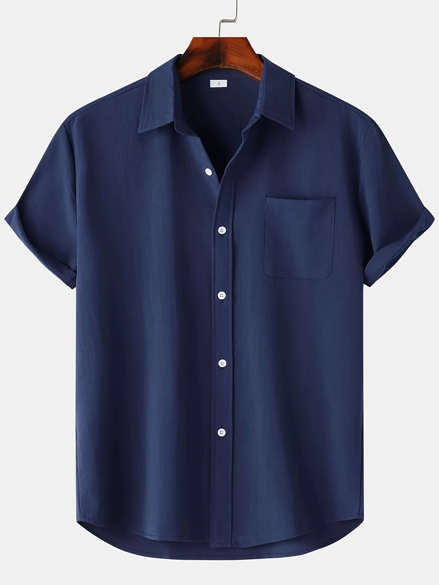 Leinenhemd - Kurzarm - Button-Up - Sommerhemd - Herrenhemden-Marineblau-S-Chaps Herrenmode