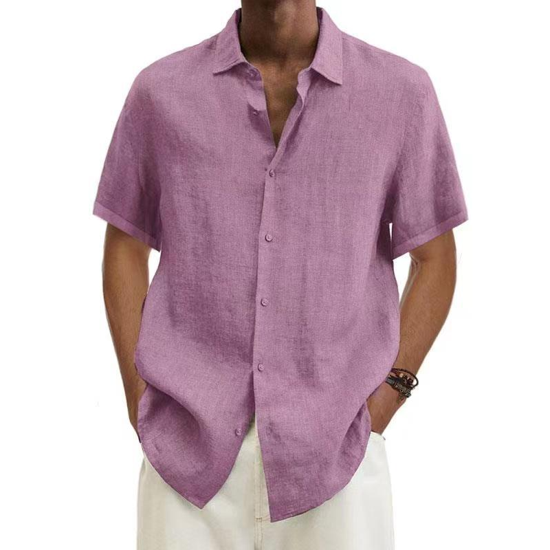 Leinenhemd – Kurzärmeliges Baumwollhemd mit Knöpfen für Männer für den Sommer-Rosa-S-Chaps Herrenmode