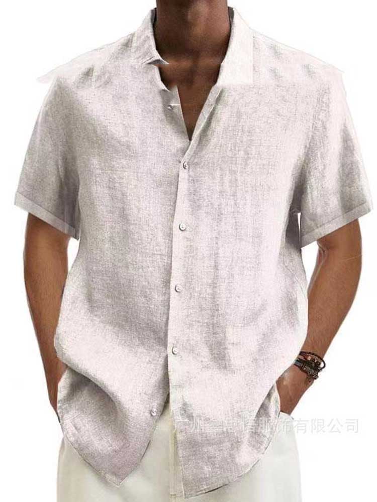 Leinenhemd – Kurzärmeliges Baumwollhemd mit Knöpfen für Männer für den Sommer-Weiß-S-Chaps Herrenmode
