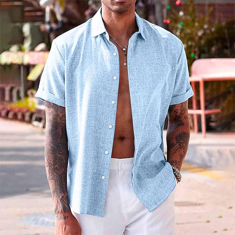 Leinenhemd - Kurzärmeliges Sommerhemd mit Knopfleiste für Männer-Chaps Herrenmode