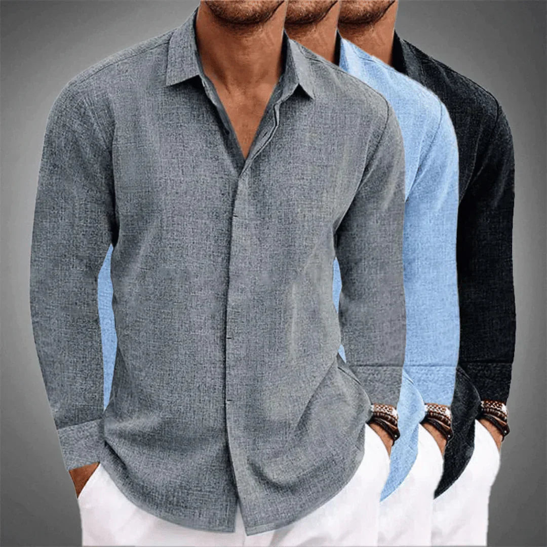 Leinenhemd – Langarm – Mit Kragen – Knopfleiste – Herrenbekleidung-Chaps Herrenmode
