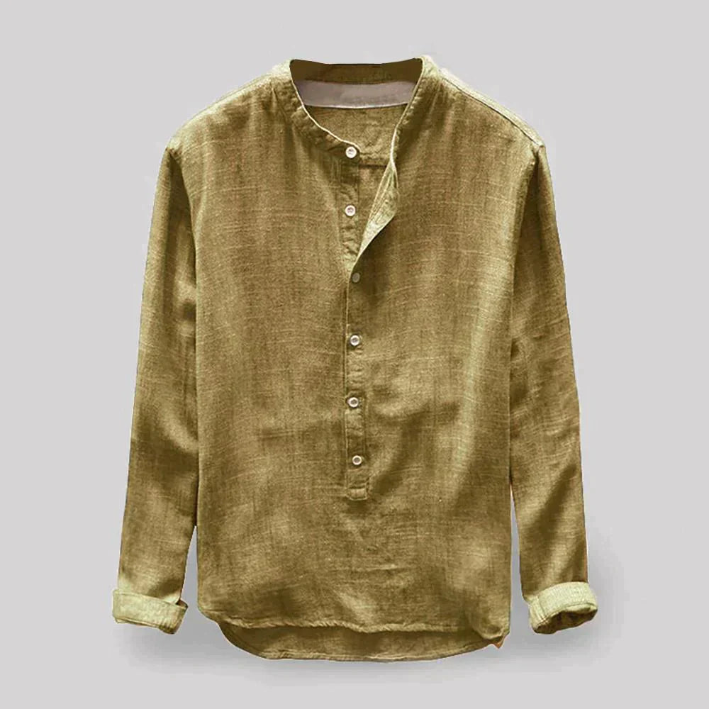 Leinenhemd – Langärmliges Baumwollhemd mit Knöpfen für Männer-Gelb-M-Chaps Herrenmode
