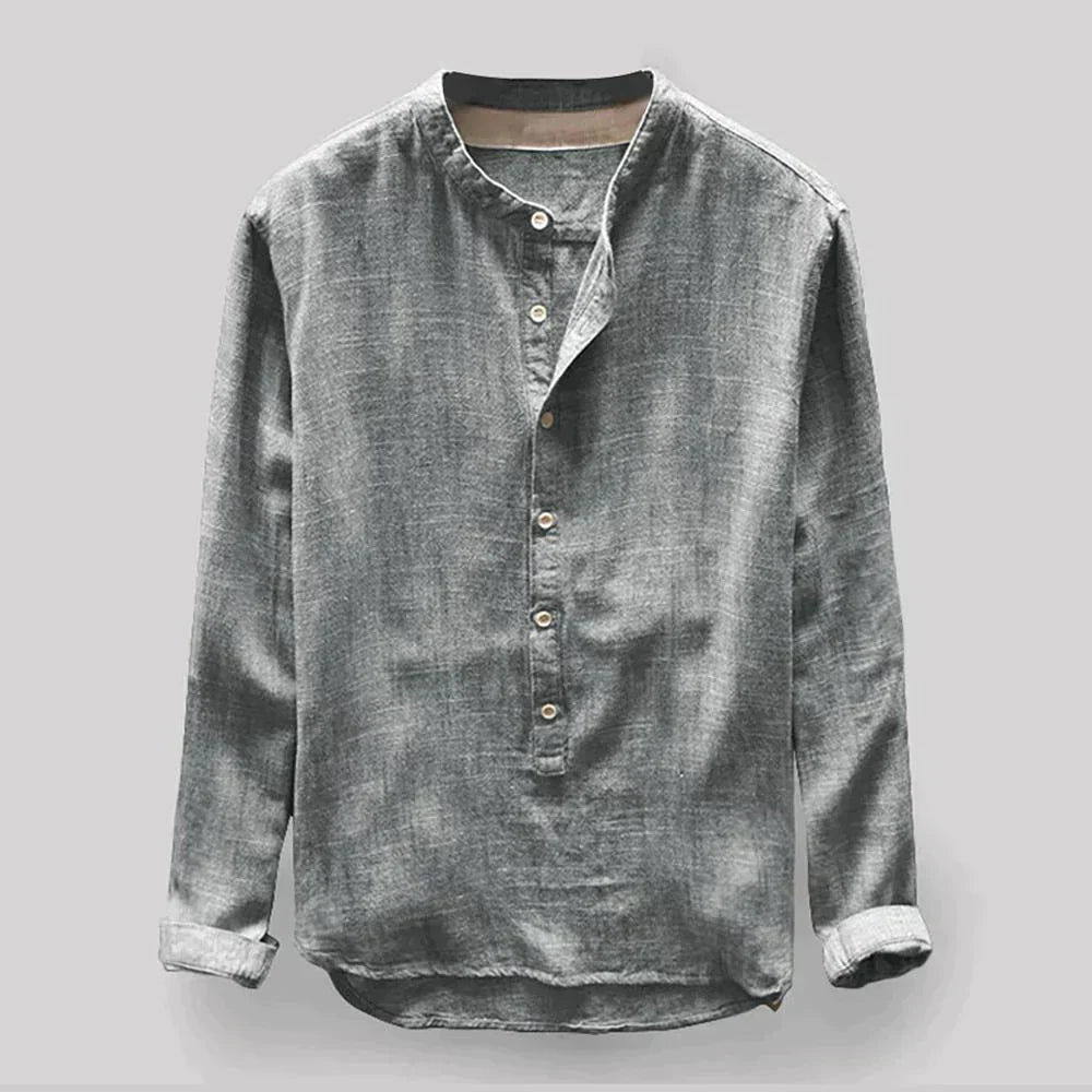Leinenhemd – Langärmliges Baumwollhemd mit Knöpfen für Männer-Grau-M-Chaps Herrenmode