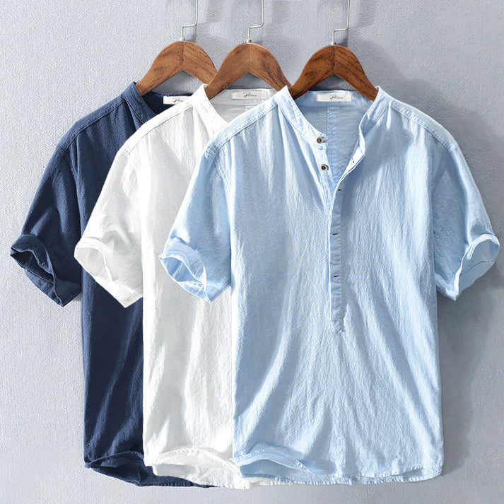 Leinenhemd – Leichtes Herrenhemd mit Knöpfen und kurzen Ärmeln für den Sommer-Chaps Herrenmode
