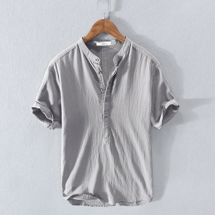 Leinenhemd – Leichtes Herrenhemd mit Knöpfen und kurzen Ärmeln für den Sommer-Grau-M-Chaps Herrenmode