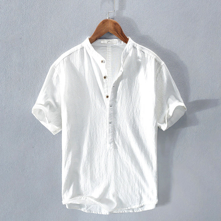 Leinenhemd – Leichtes Herrenhemd mit Knöpfen und kurzen Ärmeln für den Sommer-Weiß-M-Chaps Herrenmode