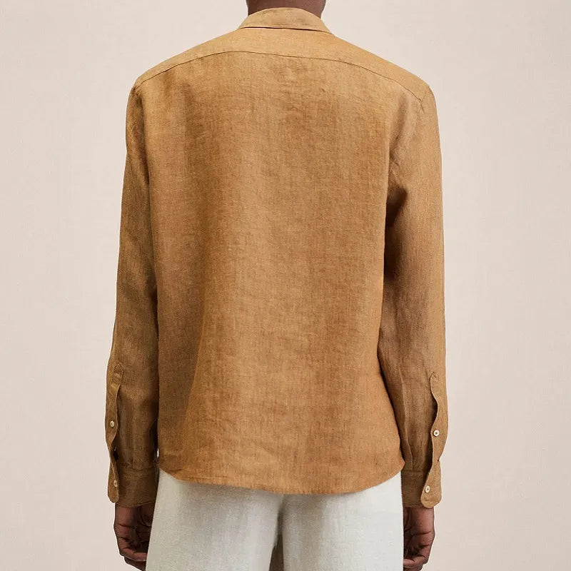 Leinenhemd - Lose geschnittenes Langarmhemd mit Knopfleiste für Männer-Chaps Herrenmode