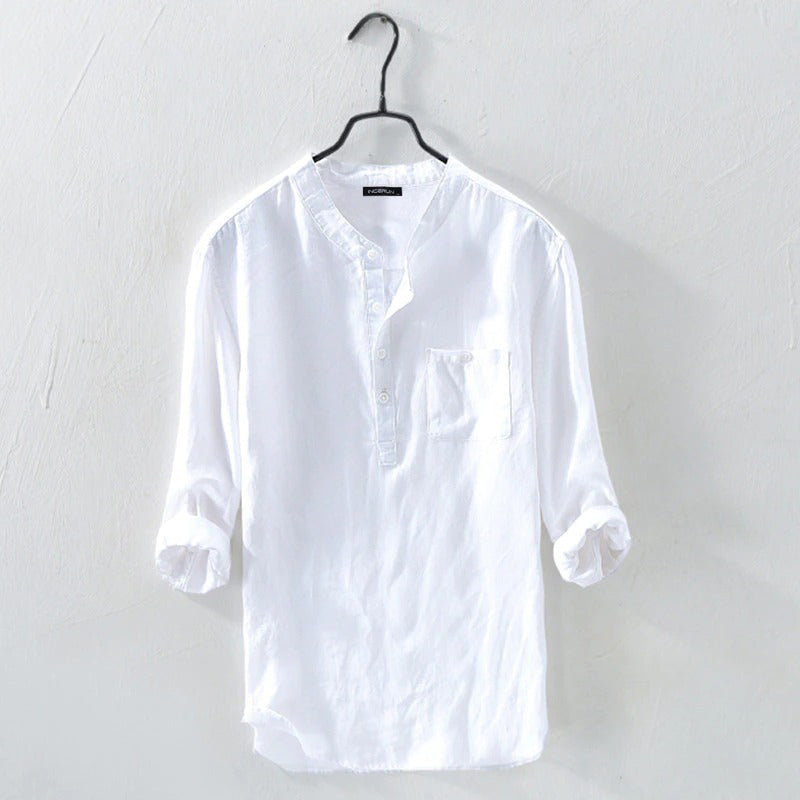 Leinenhemd | Zugeknöpft | Langarm | Sommerhemd | Herrenhemd-Weiß-S-Chaps Herrenmode