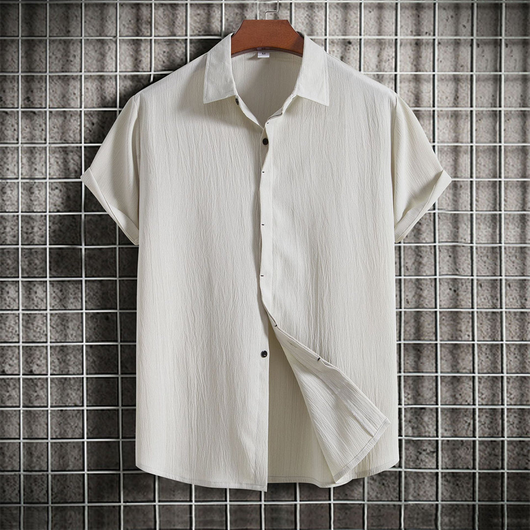 Leinenhemd | geknöpft | leicht | Kurzarmhemd | Sommerkleidung für Männer-Beige-M-Chaps Herrenmode