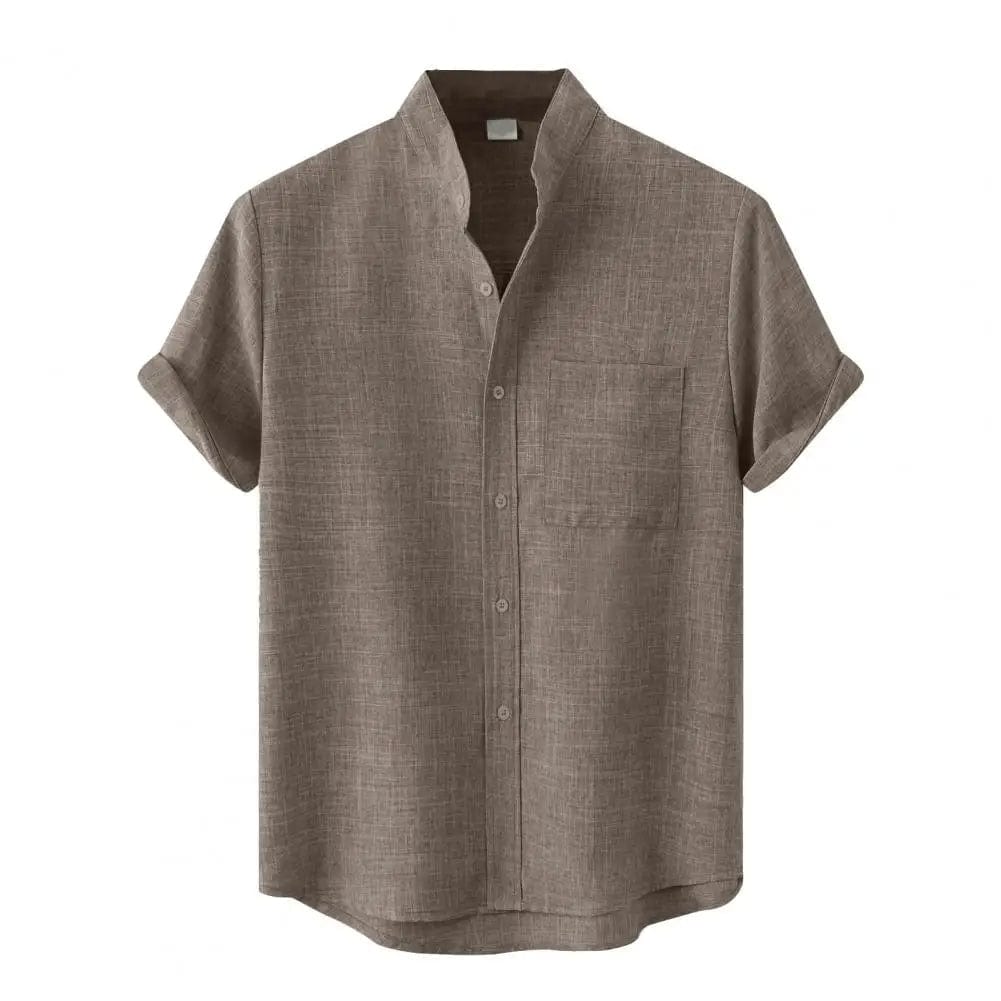 Leinenhemd – leicht – locker geschnitten – Kurzarm – Hemd mit Knöpfen – Herrenhemden-Braun-S-Chaps Herrenmode