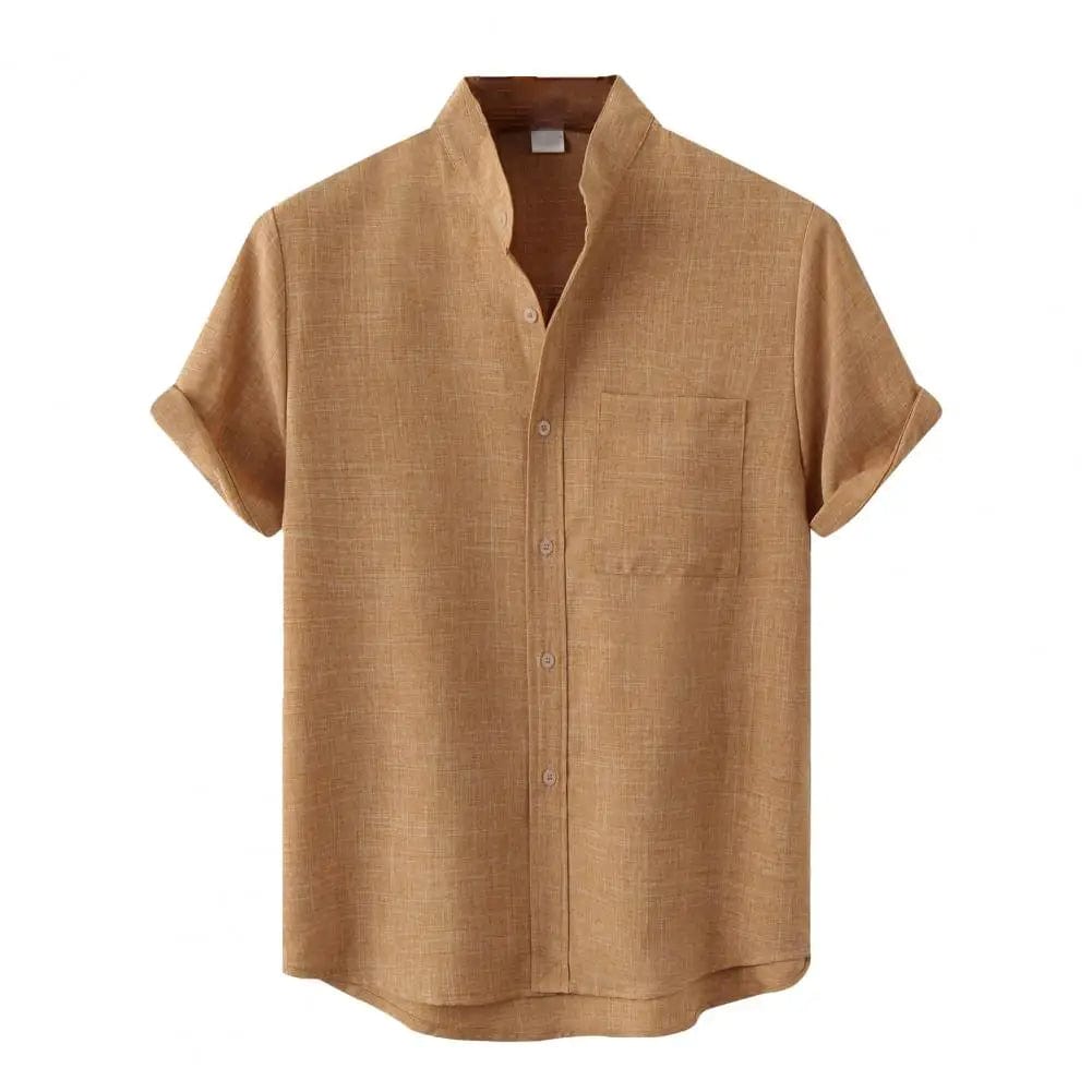 Leinenhemd – leicht – locker geschnitten – Kurzarm – Hemd mit Knöpfen – Herrenhemden-Orange-S-Chaps Herrenmode