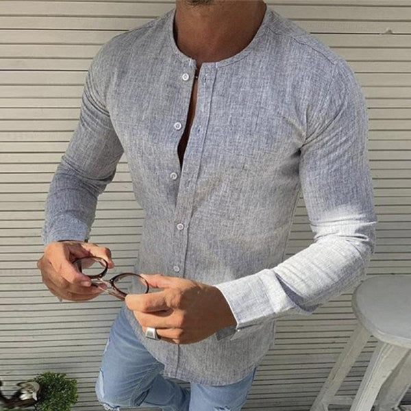 Leinenhemd – schmale Passform – Langarm – Hemd mit Knöpfen – Herrenhemden-Grau-3XL-Chaps Herrenmode