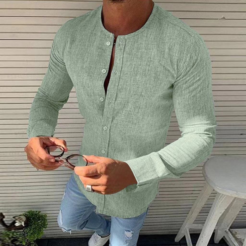Leinenhemd – schmale Passform – Langarm – Hemd mit Knöpfen – Herrenhemden-Grün-S-Chaps Herrenmode