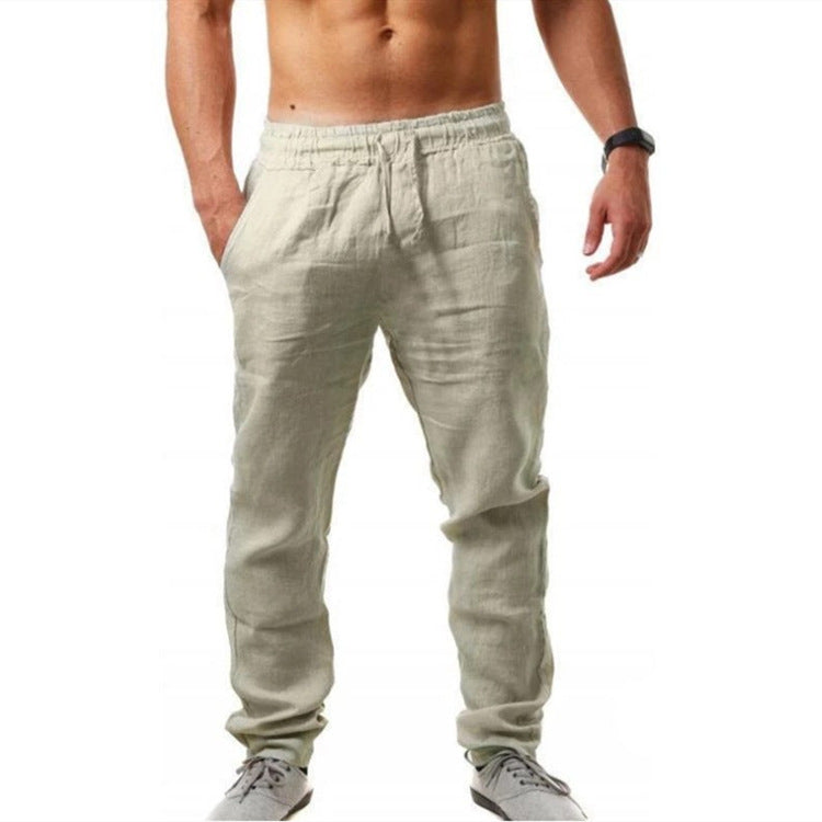 Leinenhose | Elastische Taille | Kordelzug | Sommerhose | Leinenbekleidung für Herren-Beige-S-Chaps Herrenmode
