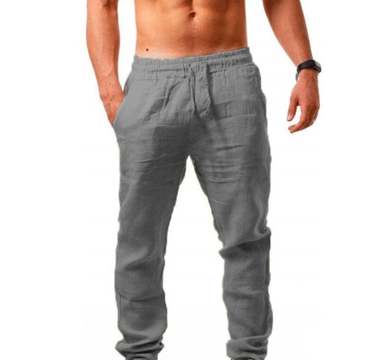 Leinenhose | Elastische Taille | Kordelzug | Sommerhose | Leinenbekleidung für Herren-Grau-S-Chaps Herrenmode