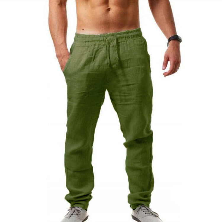 Leinenhose | Elastische Taille | Kordelzug | Sommerhose | Leinenbekleidung für Herren-Grün-S-Chaps Herrenmode