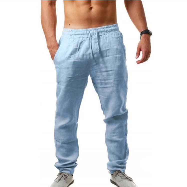 Leinenhose | Elastische Taille | Kordelzug | Sommerhose | Leinenbekleidung für Herren-Hellblau-S-Chaps Herrenmode