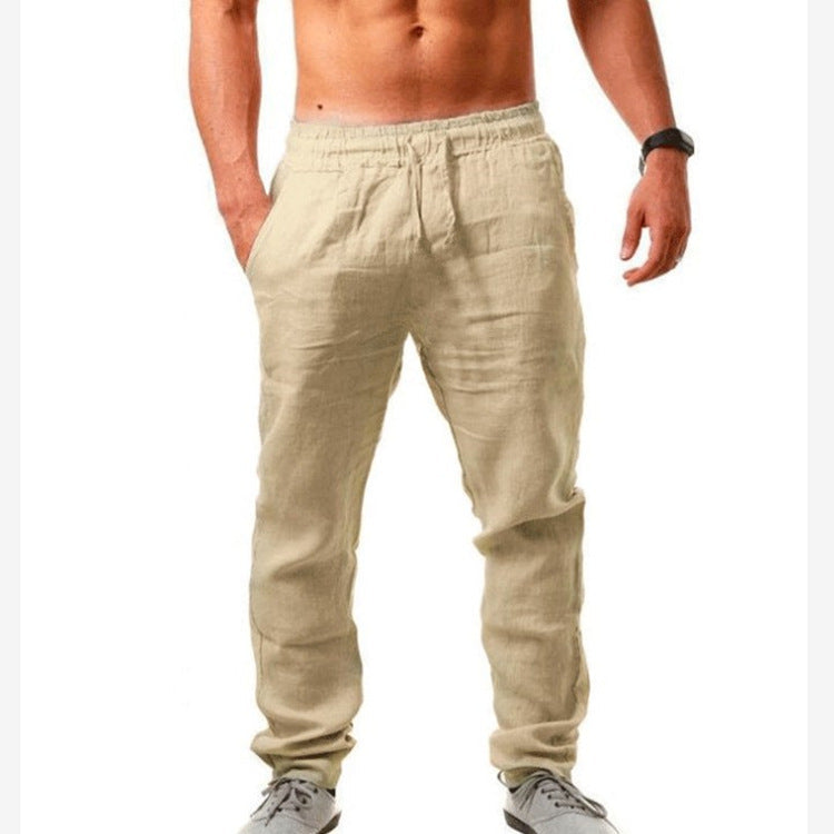 Leinenhose | Elastische Taille | Kordelzug | Sommerhose | Leinenbekleidung für Herren-Khaki-S-Chaps Herrenmode