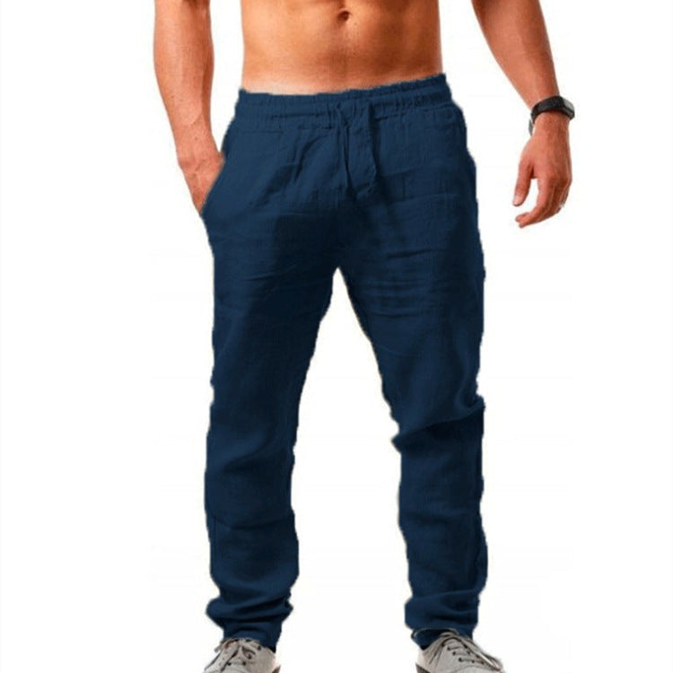Leinenhose | Elastische Taille | Kordelzug | Sommerhose | Leinenbekleidung für Herren-Marineblau-S-Chaps Herrenmode