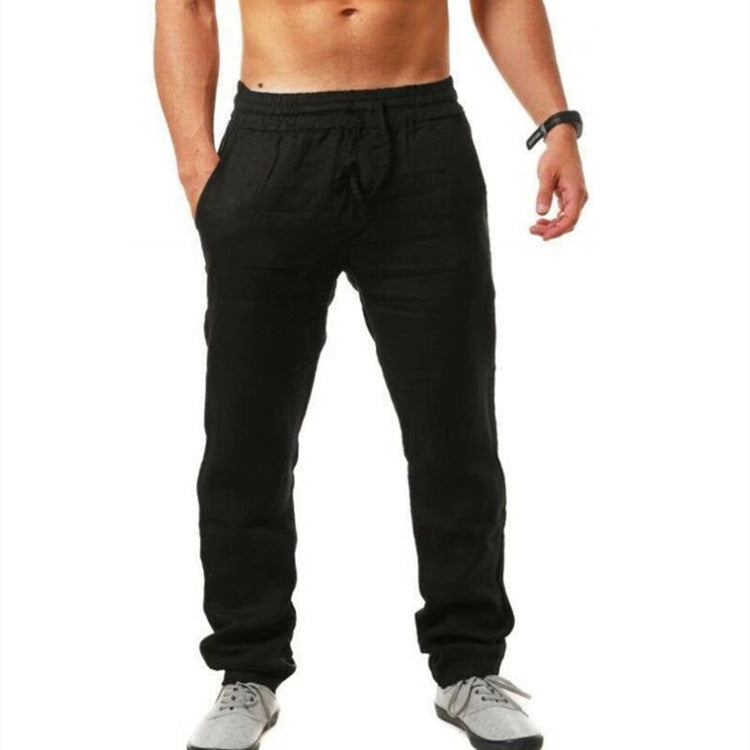 Leinenhose | Elastische Taille | Kordelzug | Sommerhose | Leinenbekleidung für Herren-Schwarz-S-Chaps Herrenmode