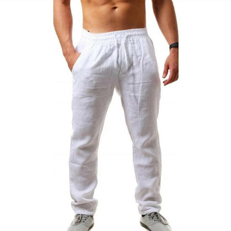Leinenhose | Elastische Taille | Kordelzug | Sommerhose | Leinenbekleidung für Herren-Weiß-S-Chaps Herrenmode