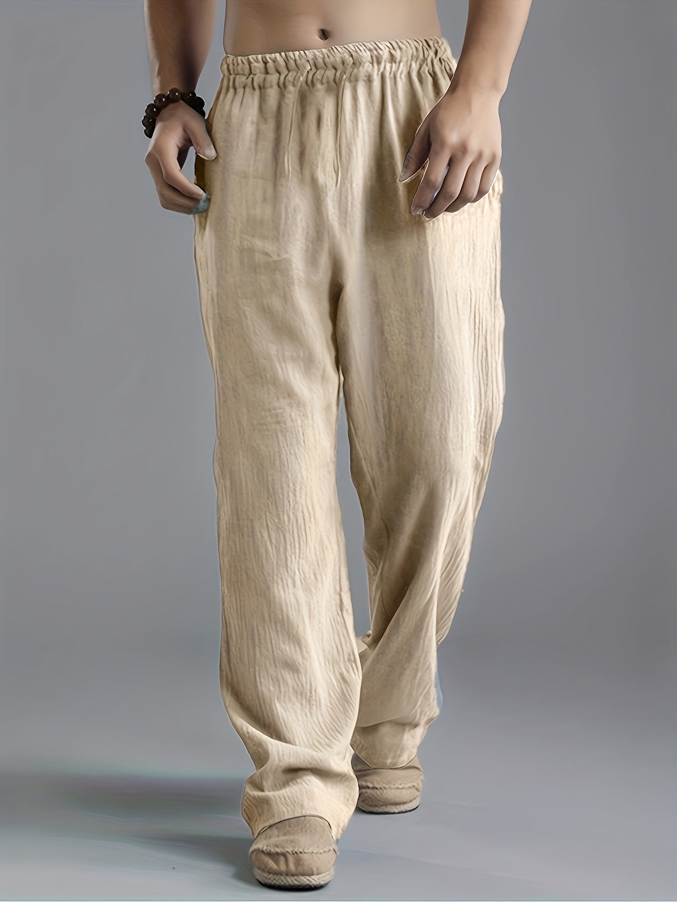Leinenhose | Elastischer Bund | Kordelzug | Locker sitzende Hose | Herrenhose-Chaps Herrenmode