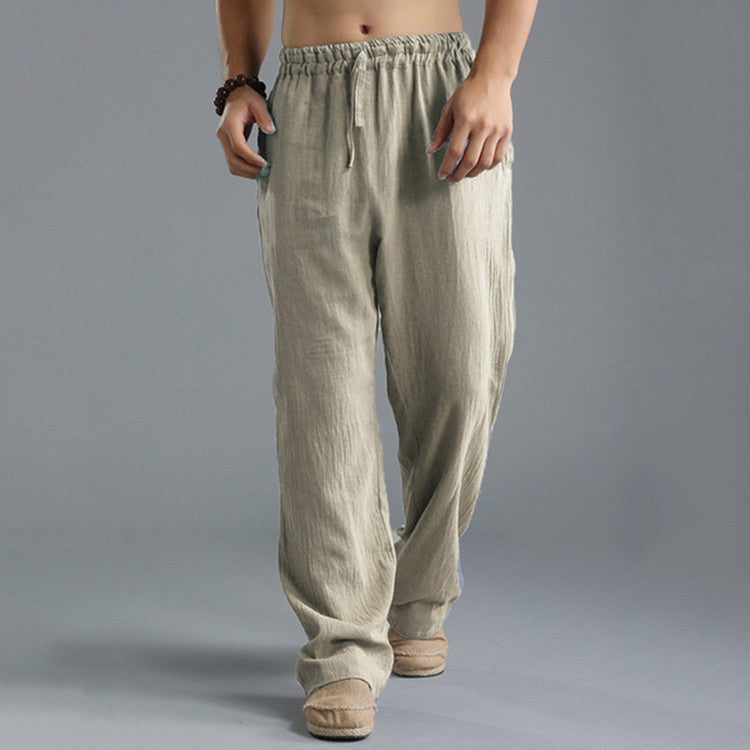 Leinenhose | Elastischer Bund | Kordelzug | Locker sitzende Hose | Herrenhose-Khaki-S-Chaps Herrenmode