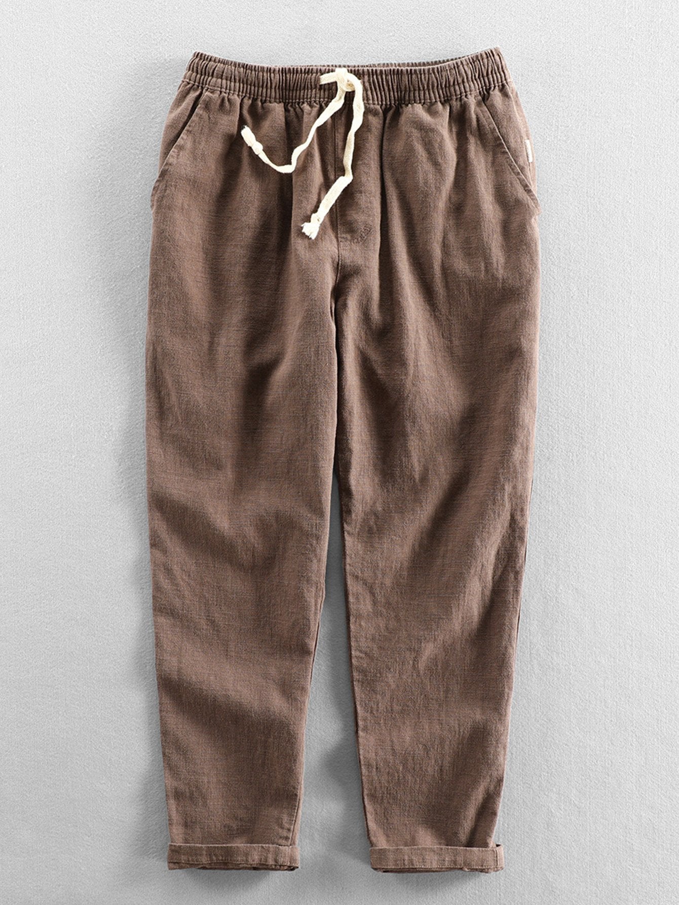 Leinenhose - Herren Casual Elastic Waist Loose Fit Hose-Kaffee-S-Chaps Herrenmode