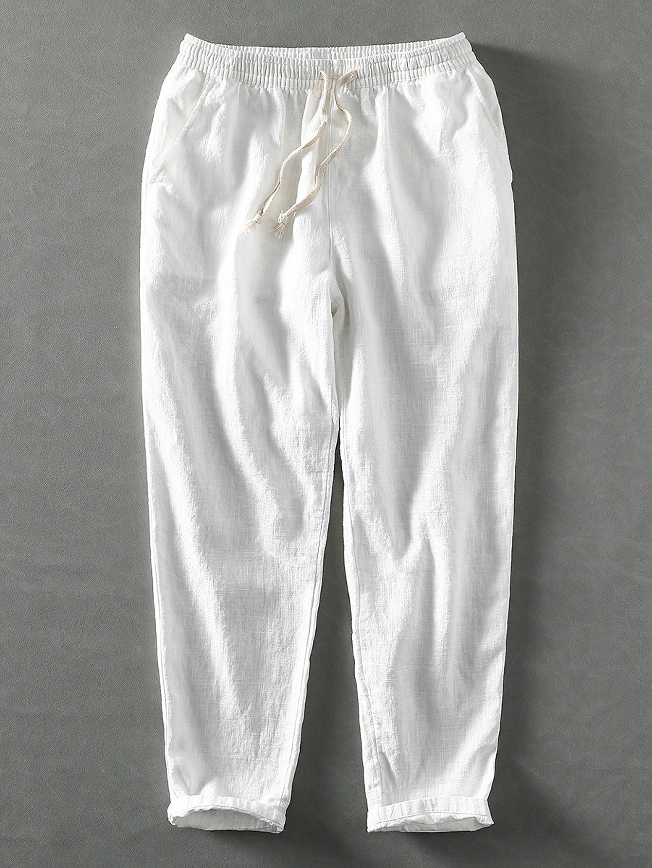 Leinenhose - Herren Casual Elastic Waist Loose Fit Hose-Weiß-S-Chaps Herrenmode