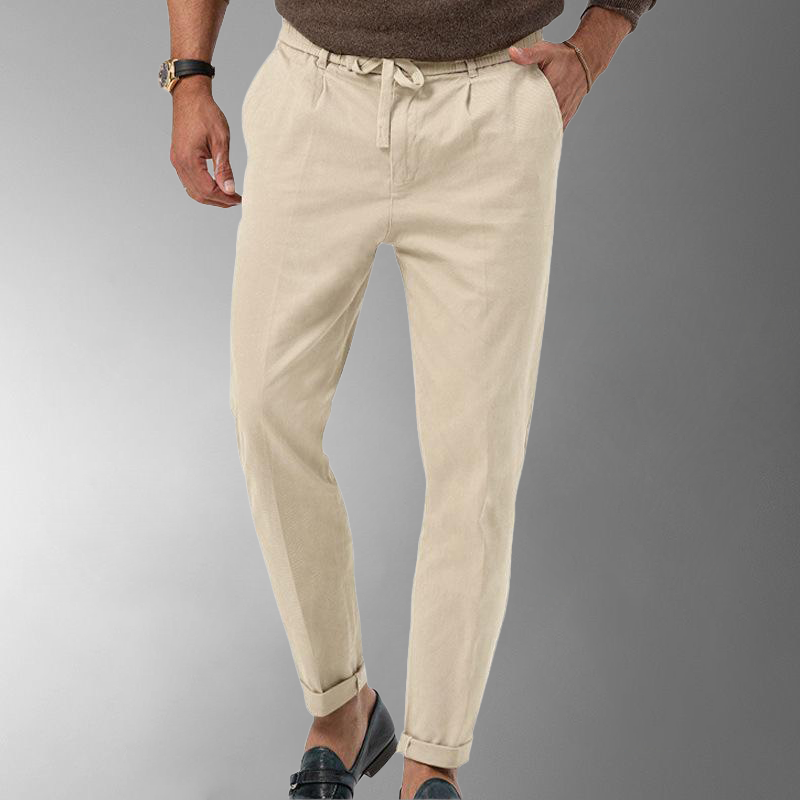 Leinenhose - Herren-Freizeithose aus Leinen mit Kordelzug für den Sommer-Beige-M-Chaps Herrenmode