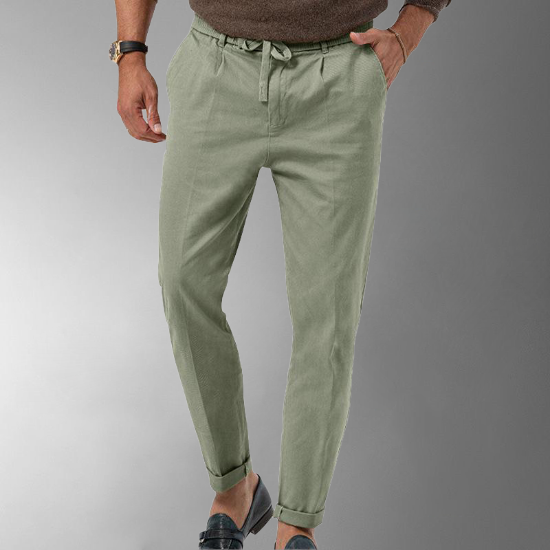 Leinenhose - Herren-Freizeithose aus Leinen mit Kordelzug für den Sommer-Grün-M-Chaps Herrenmode