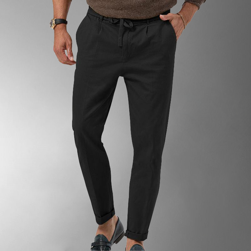 Leinenhose - Herren-Freizeithose aus Leinen mit Kordelzug für den Sommer-Schwarz-M-Chaps Herrenmode