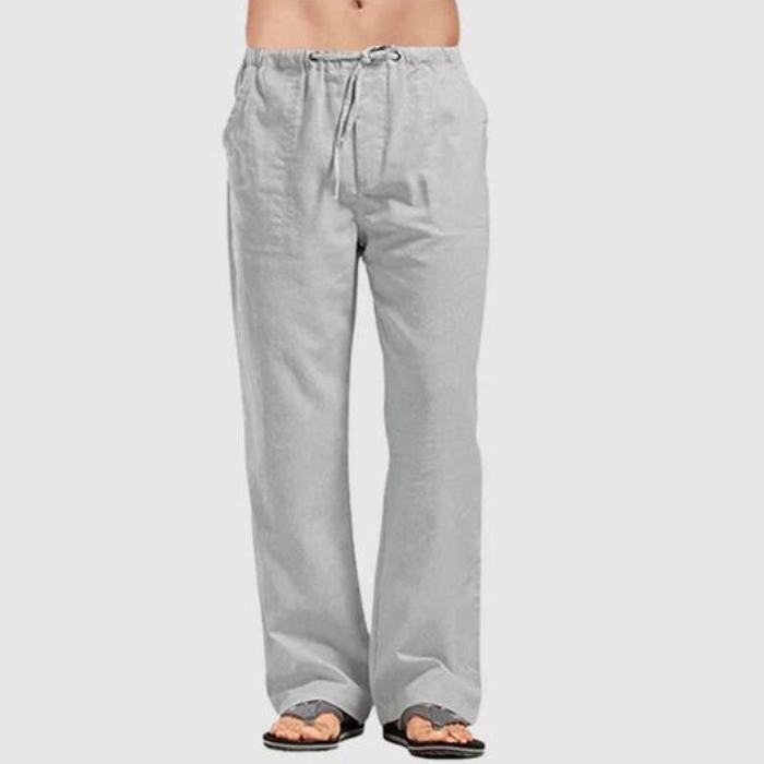 Leinenhose – Herren-Sommerhose mit geradem Bein, lockerer Passform und Kordelzug-Grau-S-Chaps Herrenmode