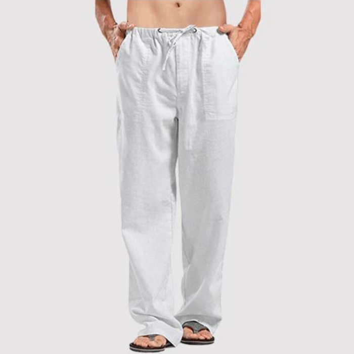 Leinenhose – Herren-Sommerhose mit geradem Bein, lockerer Passform und Kordelzug-Weiß-S-Chaps Herrenmode