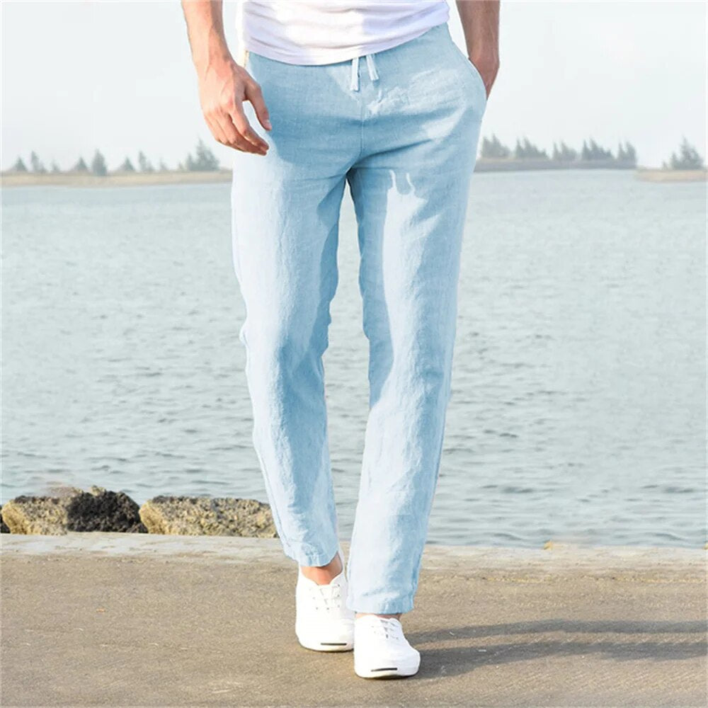 Leinenhose – Leichte Herrenhose mit geradem Bein für den Sommer-Blau-S-Chaps Herrenmode
